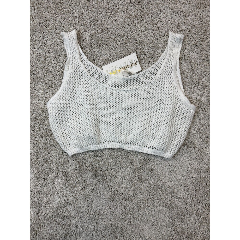 NWT TiniBikini Swimwear White Crochet Knit Bikini Crop Top Cover Up Size L
